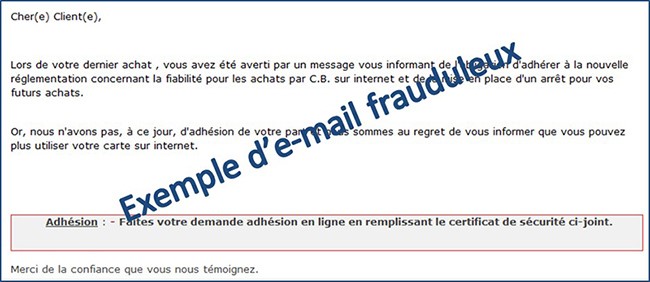 Capture d'écran d'un email frauduleux